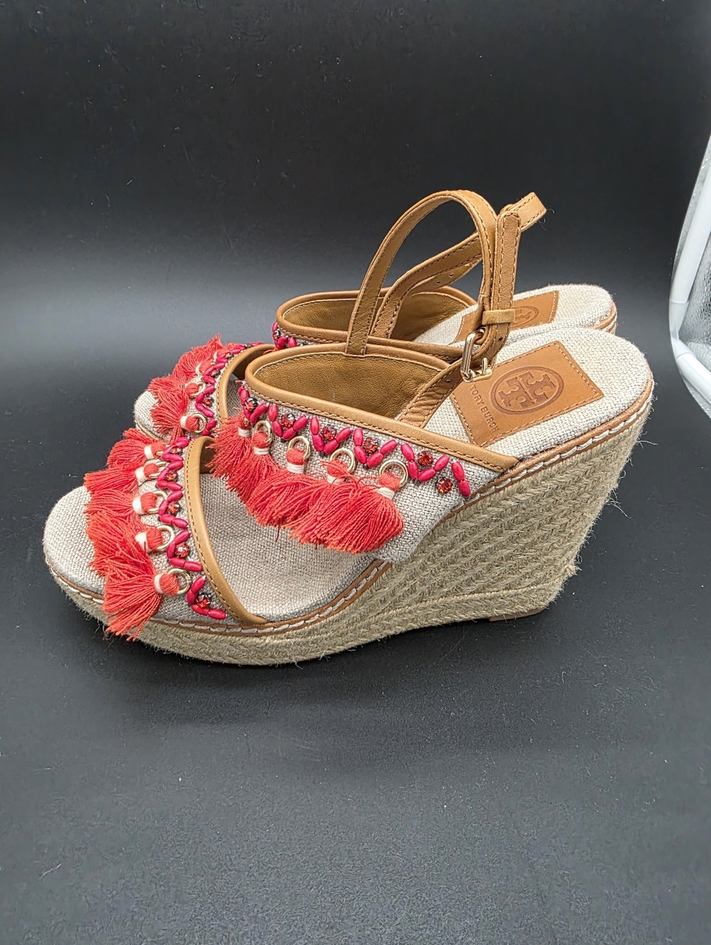 Tory Burch Niyah tassle wedge espadrilles wedge sandals Sz 8